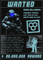 The bounty for a rogue ODST, posted by Trinity Advancements describing him being last seen on Outpost Ice Box, shown in Bounty Wanted. Designed by jaxbeetle with text written by Syp The Mighty.